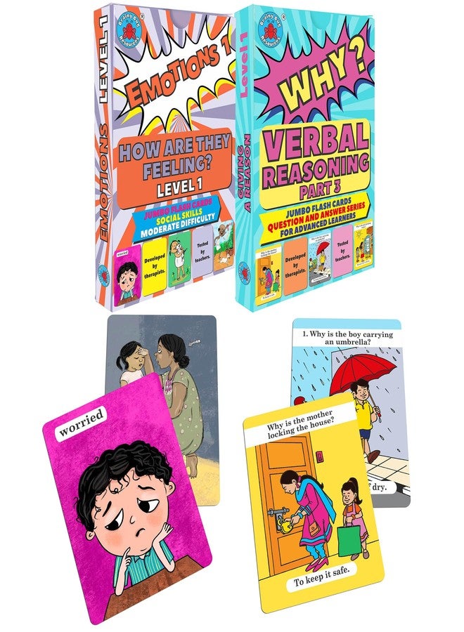Brainy Bug Resources Teach Social Skills and Verbal Reasoning | Emotions Level 1 and Answer 'Why?' flashcards | 60 flashcards | for Emotional Literacy - Image 1